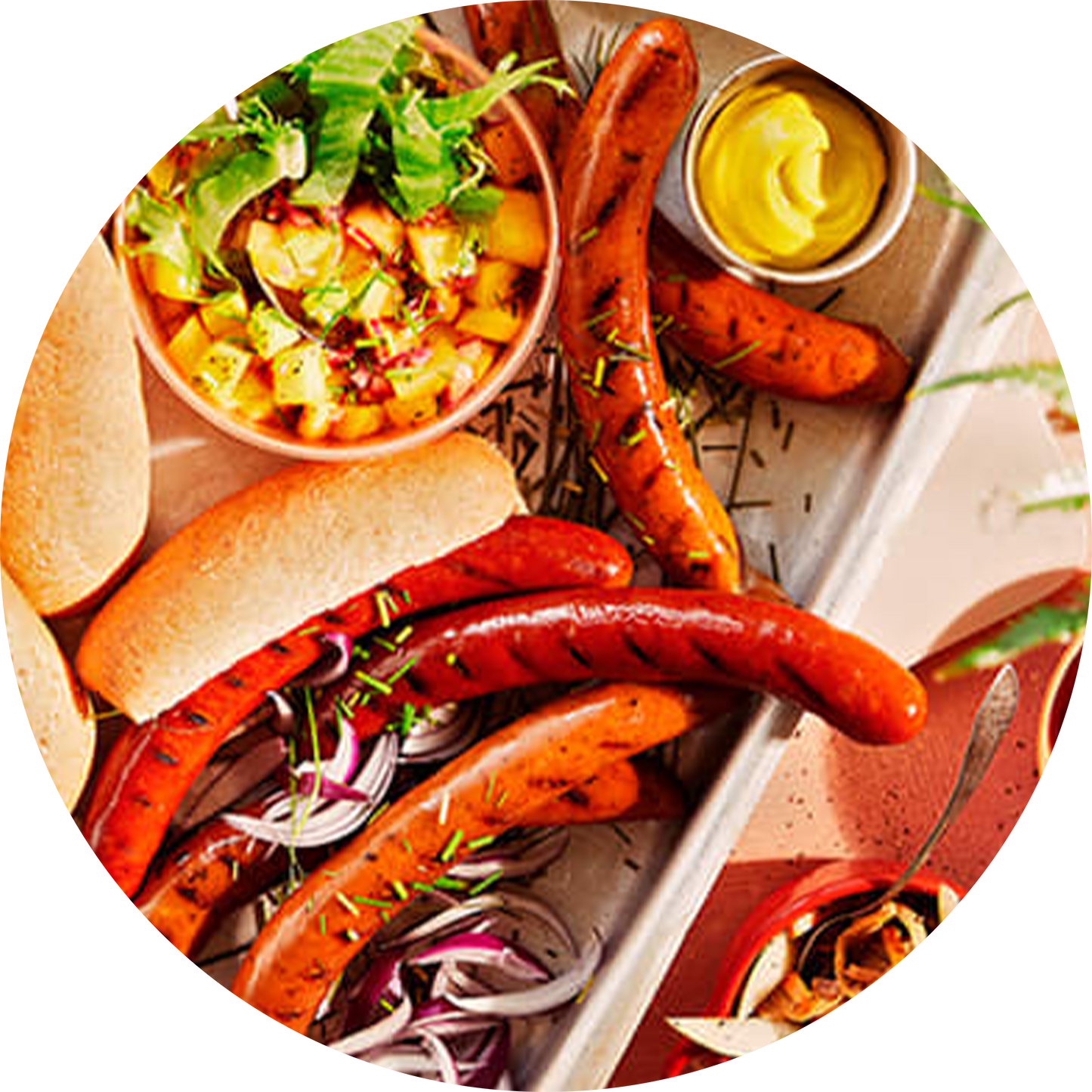Nattmat, pølse med tilbør (2 per pers)