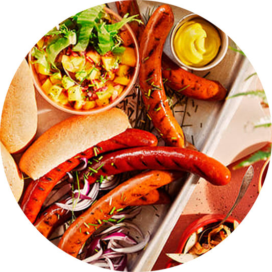 Nattmat, pølse med tilbør (2 per pers)